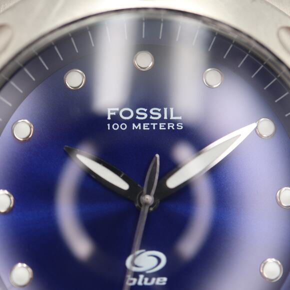 Fossil Blue Mens Silver Tone Blue Dial Watch AM-3319 Stainless Steel New Battery - Picture 7 of 14